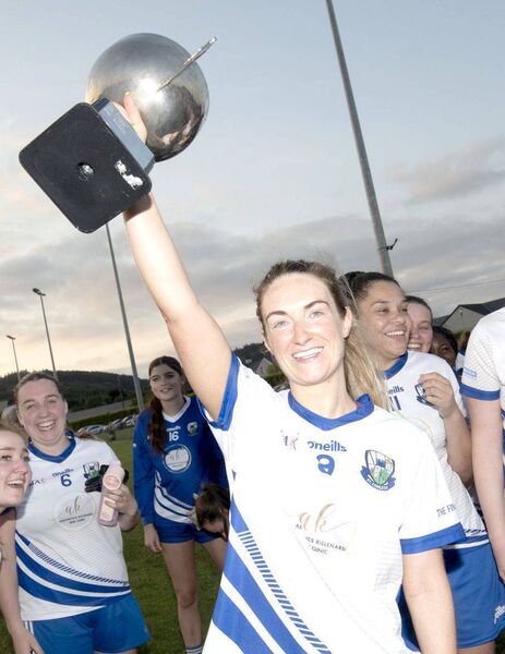 St Conleth's captain Aimee Kelly raising the LOETB LGFA Division 1 cup on Saturday Photo: Denis Byrne St Conleth's captain Aimee Kelly raising the LOETB LGFA Division 1 cup on Saturday Photo: Denis Byrne