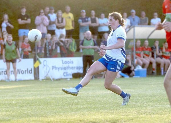 Marie Byrne (St Conleth's) taking a score against Timahoe in the LGFA Division 2 final Photo: Denis Byrne Marie Byrne (St Conleth's) taking a score against Timahoe in the LGFA Division 2 final Photo: Denis Byrne