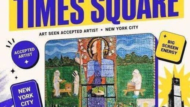 <p>A section of the announcement flyer featuring the Laois painting, which will be showcased on a billboard in Times Square </p>