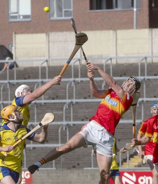 Ciaran Flynn (Harps) clearing this incoming sliotar in their SHC Rd 2 win over Abbeyleix Photo: Denis Byrne Ciaran Flynn (Harps) clearing this incoming sliotar in their SHC Rd 2 win over Abbeyleix Photo: Denis Byrne