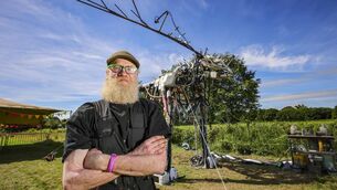 <p>ForestFest - Ned Leddy with his recycled sculpture</p> <p>ForestFest - Ned Leddy with his recycled sculpture</p>