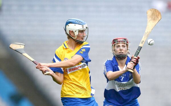 Sarah Creagh moves in to block Roscommon's Kelley Hopkins in the 2015 Liberty Insurance Premier Junior Camogie Championship final Photo: ©INPHO/Cathal Noonan Sarah Creagh moves in to block Roscommon's Kelley Hopkins in the 2015 Liberty Insurance Premier Junior Camogie Championship final Photo: ©INPHO/Cathal Noonan