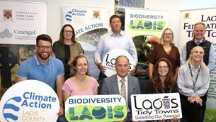 <p>Front: Kevin Manning, LCC Energy Engineer; Lisa Doyle, LCC Biodiversity Officer; John Hogan, IPB Insurance chair; Sam McLeod, LCC Environmental Awareness Officer and Anne Lennon, LCC Climate Action Officer. Back: Suzanne Dempsey, LCC Climate Action Coordinator; Martin Kells, Laois Federation of Tidy Towns chair; Colette O Rourke, LCC Community Climate Action Officer and Pat Delaney, LCC Director of Services </p> <p>Front: Kevin Manning, LCC Energy Engineer; Lisa Doyle, LCC Biodiversity Officer; John Hogan, IPB Insurance chair; Sam McLeod, LCC Environmental Awareness Officer and Anne Lennon, LCC Climate Action Officer. Back: Suzanne Dempsey, LCC Climate Action Coordinator; Martin Kells, Laois Federation of Tidy Towns chair; Colette O Rourke, LCC Community Climate Action Officer and Pat Delaney, LCC Director of Services </p>
