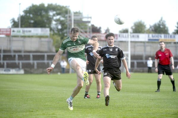 Kieran Lillis (Portlaoise) kicking for a score in the SFC Rd 2 win over Arles Killeen on Saturday Photo: Denis Byrne Kieran Lillis (Portlaoise) kicking for a score in the SFC Rd 2 win over Arles Killeen on Saturday Photo: Denis Byrne
