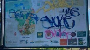 <p>An information board scrawled with ugly graffiti at Derryounce Lakes and Trails. Image: Derryounce Experience </p> <p>An information board scrawled with ugly graffiti at Derryounce Lakes and Trails. Image: Derryounce Experience </p>