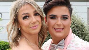 <p>Abbie Walsh and Ryan Dooley at the Coláiste Iosagáin Portarlington Debs' gathering at The Railway Bar. Photo: Michael Scully</p>