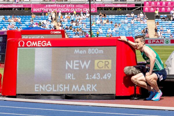 Mark English celebrates after setting a championship record in the Men's 800 metre semi-finals Photo: ©INPHO/Morgan Treacy Mark English celebrates after setting a championship record in the Men's 800 metre semi-finals Photo: ©INPHO/Morgan Treacy