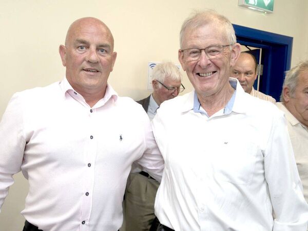 Laois County Board Chairman PJ Kelly with former Chairman, Tom Hassett 	 Photo: Denis Byrne