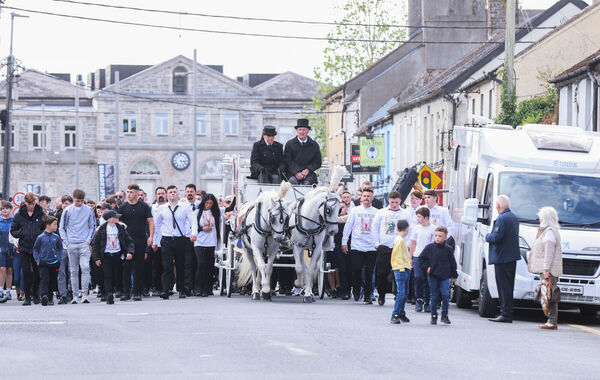A horse carriage bearing the coffin of Joe Carthy arrives outside St Michael the Archangel Catholic Church in Athy, Co Kildare, ahead of the funeral Mass of the 15-year-old today. JEamonn Farrell / © RollingNews.ie A horse carriage bearing the coffin of Joe Carthy arrives outside St Michael the Archangel Catholic Church in Athy, Co Kildare, ahead of the funeral Mass of the 15-year-old today. JEamonn Farrell / © RollingNews.ie