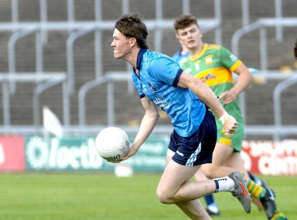 Aaron McEvoy (Ballyroan Abbey) breaking in possession in their SFC Rd 3 win over Park/Ratheniska Photo: Denis Byrne