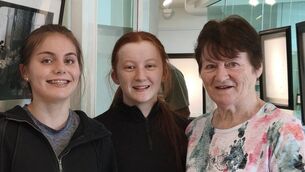 <p>Ann pictured with her granddaughter Aoibh O'Neill (left) and friend Isabelle Jewell, who helped Ann with hanging the wonderful display. Photo: Stan Henderson</p> <p>Ann pictured with her granddaughter Aoibh O'Neill (left) and friend Isabelle Jewell, who helped Ann with hanging the wonderful display. Photo: Stan Henderson</p>