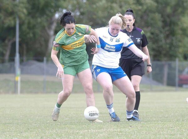 Niamh Dunne (Park/Ratheniska) and Aoibhe Byron (St Conleth's) battle for possession of this ball 	 Photo: Denis Byrne