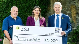 <p>Pictured at the Tirlán Co-op cheque presentation of €5,000 to Embrace FARM are Brian Rohan, Founder of Embrace FARM, Lisa Koep, Chief ESG Officer Tirlán and Ger O’Brien, Chairman Tirlán</p> <p>Pictured at the Tirlán Co-op cheque presentation of €5,000 to Embrace FARM are Brian Rohan, Founder of Embrace FARM, Lisa Koep, Chief ESG Officer Tirlán and Ger O’Brien, Chairman Tirlán</p>