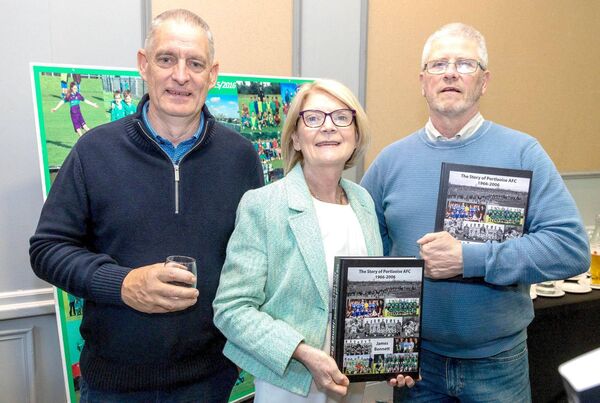Paul McEvoy, Cllr Catherine Fitzgerald, Cathaoirleach of LCC and Hugo Griffin at the launch of The History of Portlaoise AFC 1966-2006 Photo: Alf Harvey Paul McEvoy, Cllr Catherine Fitzgerald, Cathaoirleach of LCC and Hugo Griffin at the launch of The History of Portlaoise AFC 1966-2006 Photo: Alf Harvey
