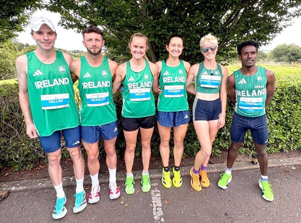 Cheryl Nolan with the Irish team before the Antrim Coast Half Marathon where she finished 13th