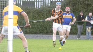 <p>Kyle Moore (Camross) driving this sliotar low and hard past Danny Hanlon (Clough/Ballacolla) in the JHC 'C' final game Photo: Denis Byrne</p> <p>Kyle Moore (Camross) driving this sliotar low and hard past Danny Hanlon (Clough/Ballacolla) in the JHC 'C' final game Photo: Denis Byrne</p>