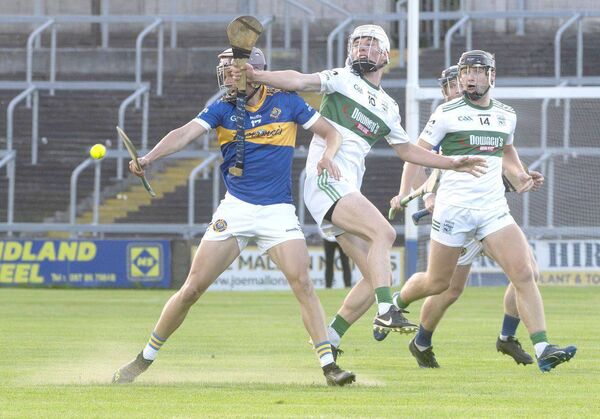 Lochlainn Conroy (Clough/Ballacolla) intercepts this sliotar intended for David Delaney (Portlaoise) 	Photo: Denis Byrne