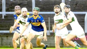 <p>Clough/Ballacolla defender, Cormac Hogan gets out ahead of these Portlaoise forwards to gather this sliotar in their SHC win on Friday Photo: Denis Byrne</p> <p>Clough/Ballacolla defender, Cormac Hogan gets out ahead of these Portlaoise forwards to gather this sliotar in their SHC win on Friday Photo: Denis Byrne</p>