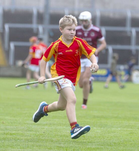 A young Harps supporter running for half time hurling practice on Saturday Photo: Denis Byrne A young Harps supporter running for half time hurling practice on Saturday Photo: Denis Byrne