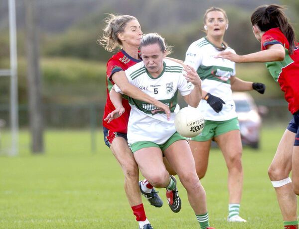Sarah Quigley (Timahoe) dispossess Rebecca Reddin (Portlaoise) on Friday night Photo: Denis Byrne Sarah Quigley (Timahoe) dispossess Rebecca Reddin (Portlaoise) on Friday night Photo: Denis Byrne