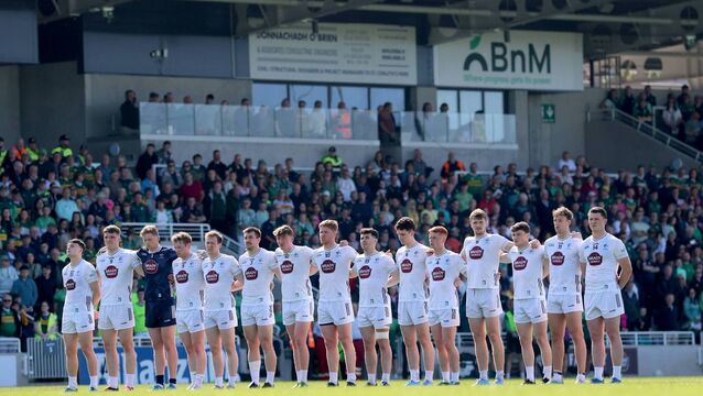<p> The Kildare team line up in front of the Cedral St Conleths Park main stand ahead of the All-Ireland series game against Kerry, a game was that was sold out with just under 10,000 people in attendance Photo: ©INPHO/George Dawson</p>