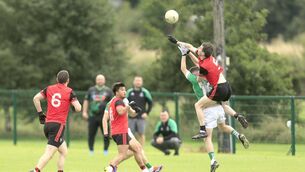 <p>The Rock's Conor Flynn gets above Killeshin's Eoin Fitzpatrick and knock this ball down to Anavil Story in their JFC meeting Photo: David Murphy</p> <p>The Rock's Conor Flynn gets above Killeshin's Eoin Fitzpatrick and knock this ball down to Anavil Story in their JFC meeting Photo: David Murphy</p>