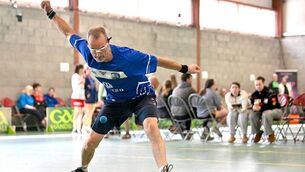 <p>Kevin Brennan in action in the Men's Golden Masters All-Ireland Wallball Final</p>