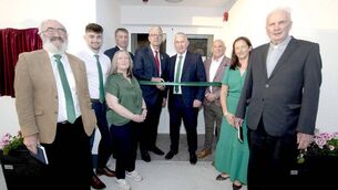 <p>Pictured for the Ribbon Cutting Ceremony at Rosenallis GAA were Paul Corr, Joey Shelly, Elaine Gorman, Martin Byrne (Leinster Council), Jarlath Burns (GAA President) Seamus Hyland (Rosenallis GAA Chair) PJ Kelly (Laois County Board Chair), Carmel Dunne (Rosenallis GAA Sec) and Fr Walsh </p>