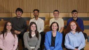 <p>Pictured at ESB's graduate induction event at its Dublin head office, alongside Deputy CEO Marguerite Sayers, are (back row): Joe Barrett (Wexford), James Carroll (Laois), Aaron Doyle (Wexford), Colin Bennett (Laois); (front row): Hannah O'Keeffe (Kilkenny), Kaela Gee (Laois) and Lily McDonnell (Kilkenny) Photo Chris Bellew / Fennell Photography </p> <p>Pictured at ESB's graduate induction event at its Dublin head office, alongside Deputy CEO Marguerite Sayers, are (back row): Joe Barrett (Wexford), James Carroll (Laois), Aaron Doyle (Wexford), Colin Bennett (Laois); (front row): Hannah O'Keeffe (Kilkenny), Kaela Gee (Laois) and Lily McDonnell (Kilkenny) Photo Chris Bellew / Fennell Photography </p>