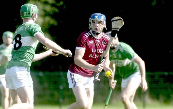 Brian Duggan (Ballinakill) prepares to deliver a pass in the win over Ballyfin Photo: Benis Byrne Brian Duggan (Ballinakill) prepares to deliver a pass in the win over Ballyfin Photo: Benis Byrne