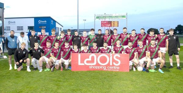 Portarlington who defeated Castletown to claim the Junior 'B' Football Championship title at the LOETB Centre of Excellence on Wednesday night Photo Denis Byrne Portarlington who defeated Castletown to claim the Junior 'B' Football Championship title at the LOETB Centre of Excellence on Wednesday night Photo Denis Byrne