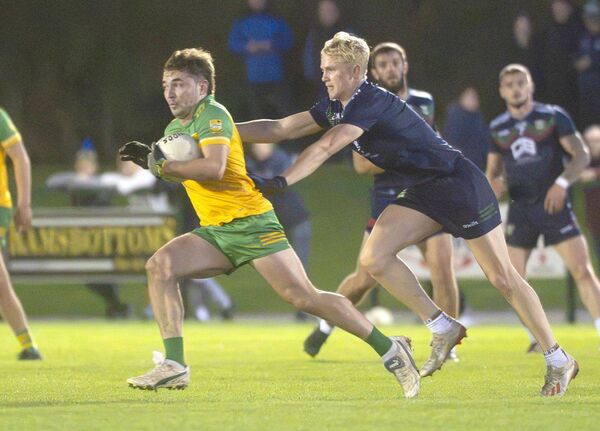 James Newell (Park/Ratheniska) gets away from the challenge of Josh O'Brien (Graiguecullen) Photo: Denis Byrne James Newell (Park/Ratheniska) gets away from the challenge of Josh O'Brien (Graiguecullen) Photo: Denis Byrne