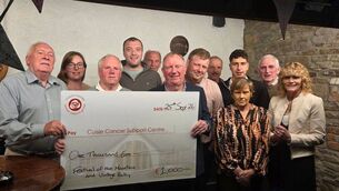 <p>The festival committee presented the cheque to the Cuisle Cancer Support Centre, at a celebration in the Village Tap, Rosenallis</p> <p>The festival committee presented the cheque to the Cuisle Cancer Support Centre, at a celebration in the Village Tap, Rosenallis</p>