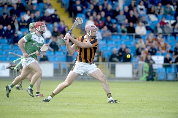 Ciaran Collier (Camross) playing for a score in the senior hurling semi-final win against Rosenallis on Sunday 	Photo: Denis Byrne