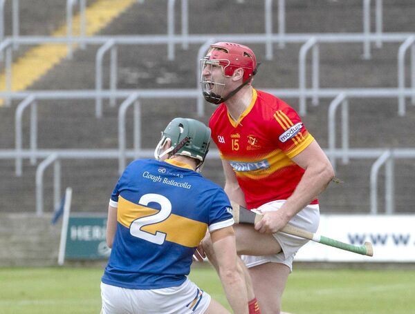 The Harps' James Duggan dances with delight as the final whistle sounds in their SHC semi-final win over Clough/Ballacolla Photo: Denis Byrne The Harps' James Duggan dances with delight as the final whistle sounds in their SHC semi-final win over Clough/Ballacolla Photo: Denis Byrne