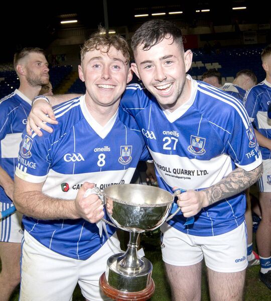 Tadhg Cuddy and Matthew Peters in joyful form with the John Grace Memorial Cup Photo: Denis Byrne Tadhg Cuddy and Matthew Peters in joyful form with the John Grace Memorial Cup Photo: Denis Byrne