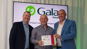 <p>Award winner Roy Dempsey (centre) from Dempsey's Gala, Portarlington with Ben McGinn and David O'Brien from Gala Retail. Photo: Gala Group </p> <p>Award winner Roy Dempsey (centre) from Dempsey's Gala, Portarlington with Ben McGinn and David O'Brien from Gala Retail. Photo: Gala Group </p>
