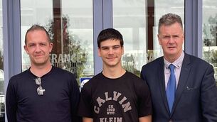 <p>Teacher Vincent Carroll, with student Nikola Ilic and Portlaoise College principal Noel Daly </p>