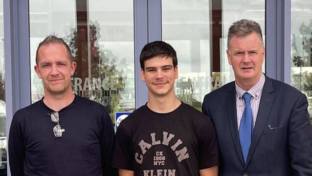 Teacher Vincent Carroll, with student Nikola Ilic and Portlaoise College principal Noel Daly <p>Teacher Vincent Carroll, with student Nikola Ilic and Portlaoise College principal Noel Daly </p>