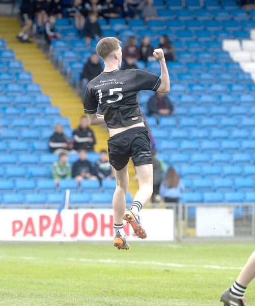Charlie McEvoy jumps for joy after his goal against Na Fianna Óg in the Minor Football final Photo Denis Byrne Charlie McEvoy jumps for joy after his goal against Na Fianna Óg in the Minor Football final Photo Denis Byrne