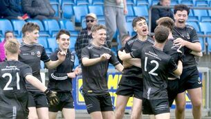 <p>Mountmellick Parish Gaels players jump for joy at the final whistle Photo: Denis Byrne</p> <p>Mountmellick Parish Gaels players jump for joy at the final whistle Photo: Denis Byrne</p>