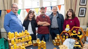 <p>Tómas Murphy, Catriona Brennan, Fint Brennan, John Smith and Orlagh Wullich, members of Laois Beekeeping Association </p> <p>Tómas Murphy, Catriona Brennan, Fint Brennan, John Smith and Orlagh Wullich, members of Laois Beekeeping Association </p>