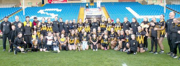 The Camross players, family and management celebrate their Intermediate Camogie Championship final win over St Brigid's at Laois Hire O'Moore Park on Saturday Photo Denis Byrne The Camross players, family and management celebrate their Intermediate Camogie Championship final win over St Brigid's at Laois Hire O'Moore Park on Saturday Photo Denis Byrne