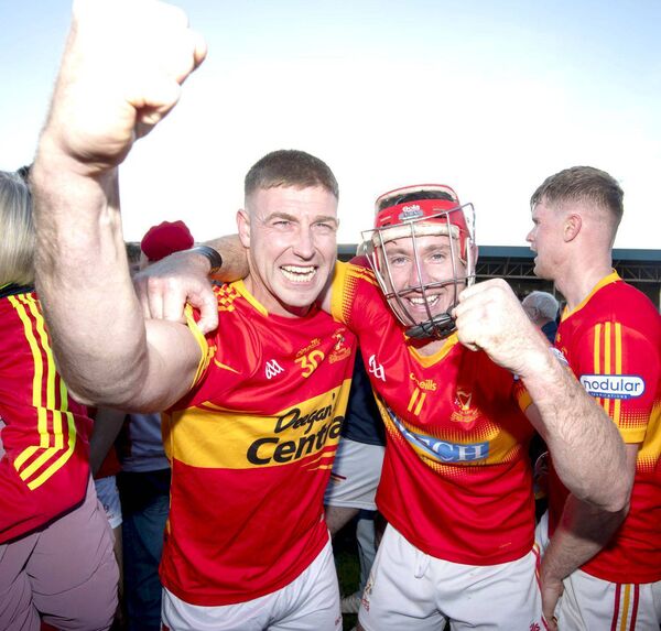 Cathal Phelan and Ciaran Comerford in flying form after the Harps claimed the Senior Hurling Championship title on Sunday Photo: Denis Byrne Cathal Phelan and Ciaran Comerford in flying form after the Harps claimed the Senior Hurling Championship title on Sunday Photo: Denis Byrne