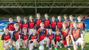 <p>Scoil Bhríde Clonaslee who played Scoil Mhuire Fatima Timahoe in the Cumann na mBunscol Football Finals in Laois Hire O'Moore Park 	Photo: Julie Harvey.</p>