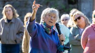 <p>Éanna Ní Lamhna leads the walk at the Wild Laois guided nature walk with renowned wildlife expert Éanna Ní Lamhna at Ballykilcavan Farm and Brewery during Laois Climate Action Festival 2026 Photo: Alf Harvey </p>
